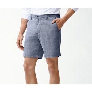 Johnnie-O Blue Linen Blend Bermuda Golf Shorts 38W